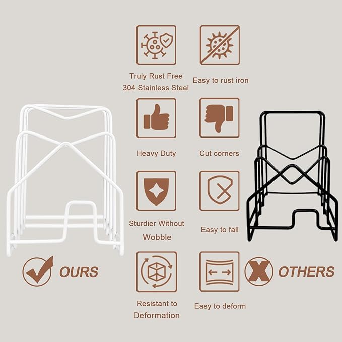 SUNFICON Cutting Board Holder W 2 Chip Bag Clips 304 Stainless Steel Chopping Board Rack Pot Lid Organizer Inside Cabinet Pot Cover Cookie Sheet Bakeware Serving Tray Cooling Rack Stand Kitchen White