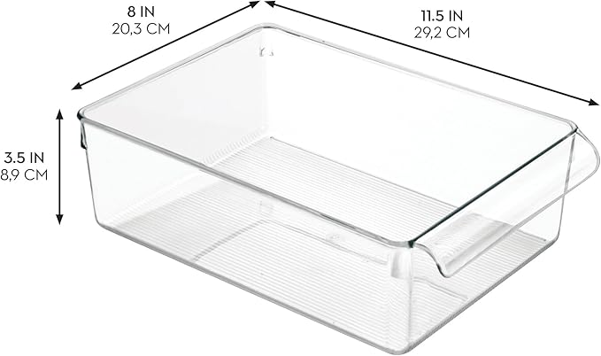 iDesign Fridge Storage Bin with Handle - Fridge Tray for Cheeses and Snacks - Set of 4 - Clear