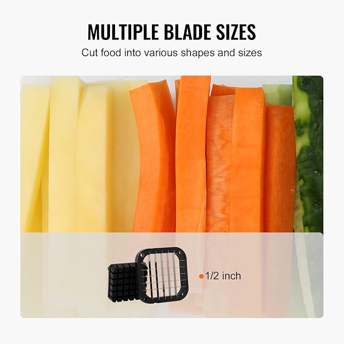 VEVOR French Fry Cutter, Potato Slicer with 1/2-Inch Stainless Steel Blade, Manual Potato Cutter Chopper with Suction Cups, Great for Potato, French Fries, Cucumber, Vegetables, Carrot