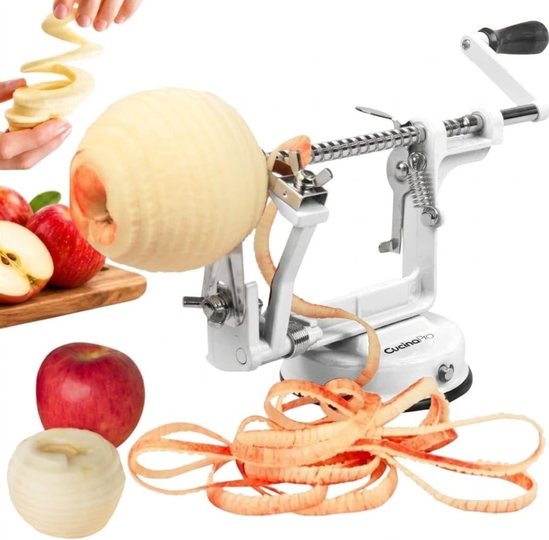 Apple Peeler and Corer, Heavy Duty Chrome Cast Iron, White