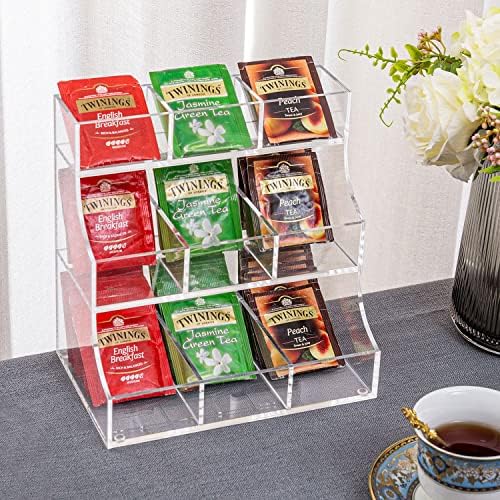 3 Tier Clear Acrylic Tea Bag Organizer, Countertop or Wall Mount
