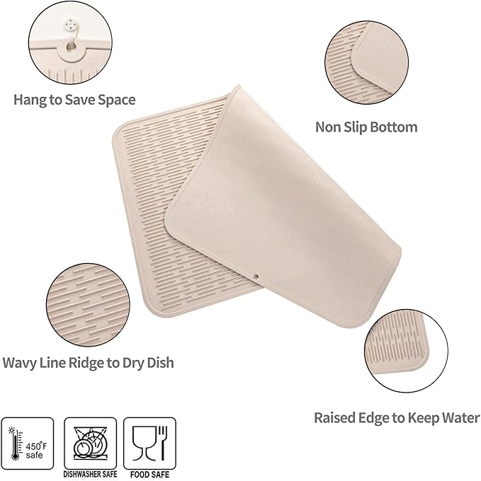 MicoYang Silicone Dish Drying Mat for Multiple Usage,Easy clean,Eco-friendly,Heat-resistant Silicone Mat for Kitchen Counter or Sink,Refrigerator or Drawer Liner Tapioca 4XL 32 inches x 18 inches