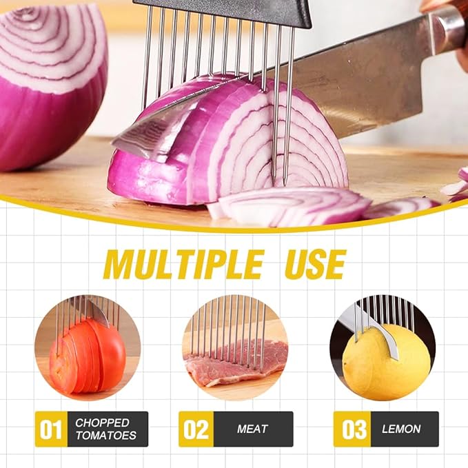 2026 New Stainless Steel Onion Slicer Holder, Onion Holder for Slicing, Lemon Slicer Vegetable Cutter, Chopper Slicing Assistant Tool for Meat, Onion, Potato, Tomato Home Kitchen Tools (Black-B)
