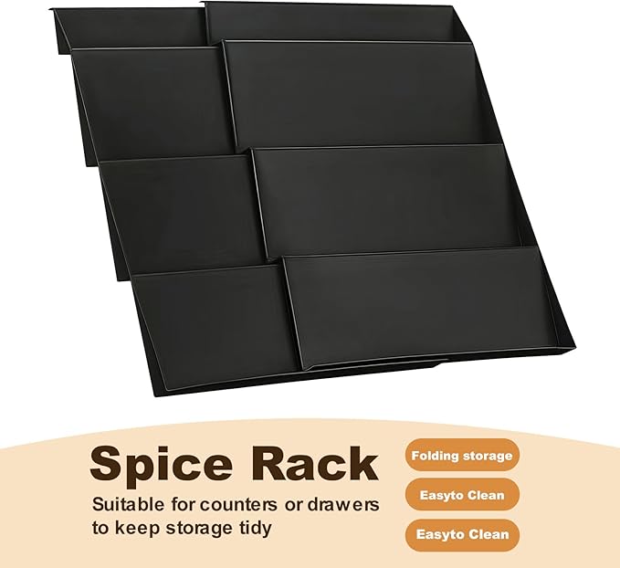 Spice Drawer Organizer, 4 Tier Spice Rack for Drawer Expandable From 11.8" to 23.6", Black Seasoning Organizer for Drawer Spice Organizer(Jars Not Included)