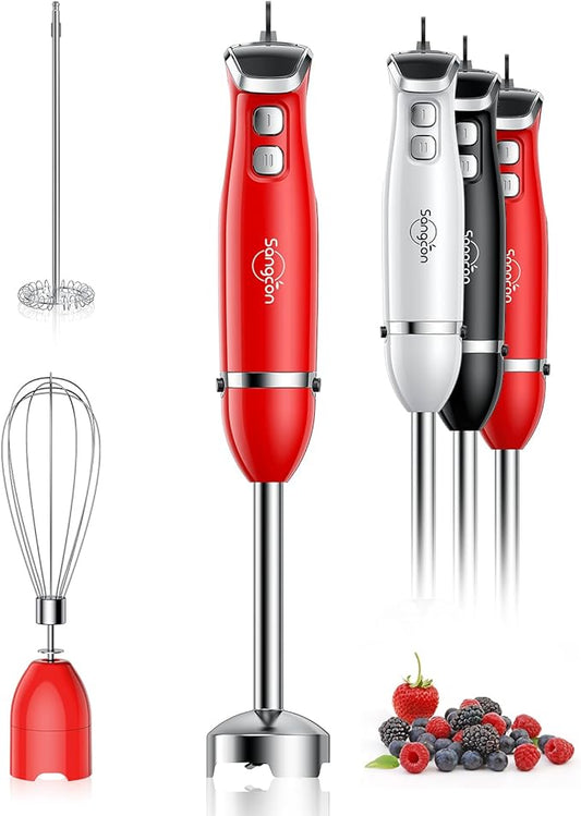 Immersion Blender Handheld, 3-in-1 Hand Blender Electric, Red