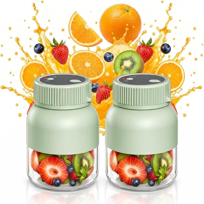 Portable Wireless Juicer Cup, 2026 Upgraded 28 Oz Electric Juicer Cup with 38-Blades, Dual Lid Compact Travel Drinking Cup, Rechargeable USB-C Personal Blender for Fruits & Vegetables (Green-2Pcs)