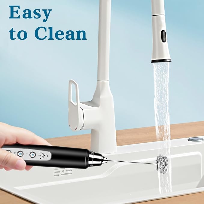 BSRGMS Milk Frother Handheld for Coffee, Electric Whisk 3 Speed Adjustable, Drink Mixer with Stainless 3 Whisks, Rechargeable Hand Frother Wand, Foam Maker for Latte Cappuccino Hot Chocolate Egg Black