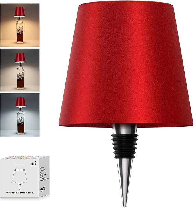 Wireless Bottle Lamp, 2026 New 3 Color Rechargeable Wine Bottle Lights for Bars Restaurants (Wine red, 1PC)