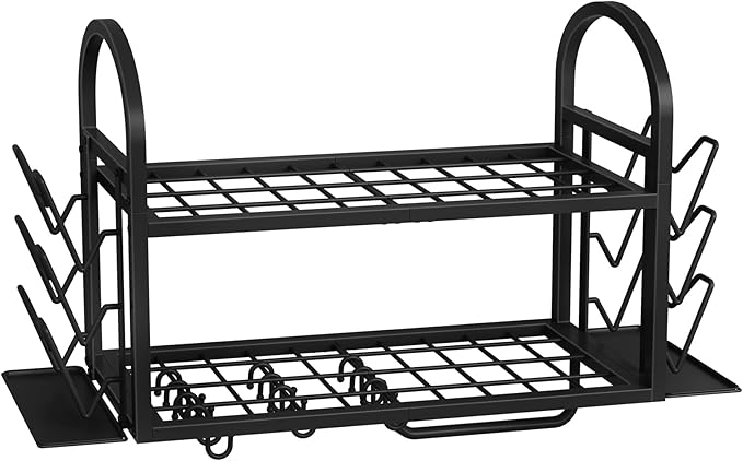 HOOBRO 30 Inch Pot Rack Wall Mounted, 2 Tier Pots and Pans Organizer with 6 Lid Holders and 10 Hooks, Wall-Mounted Pan Hanger with Towel Bar, for Kitchen Cookware Utensils Storage, Black BB100TL01
