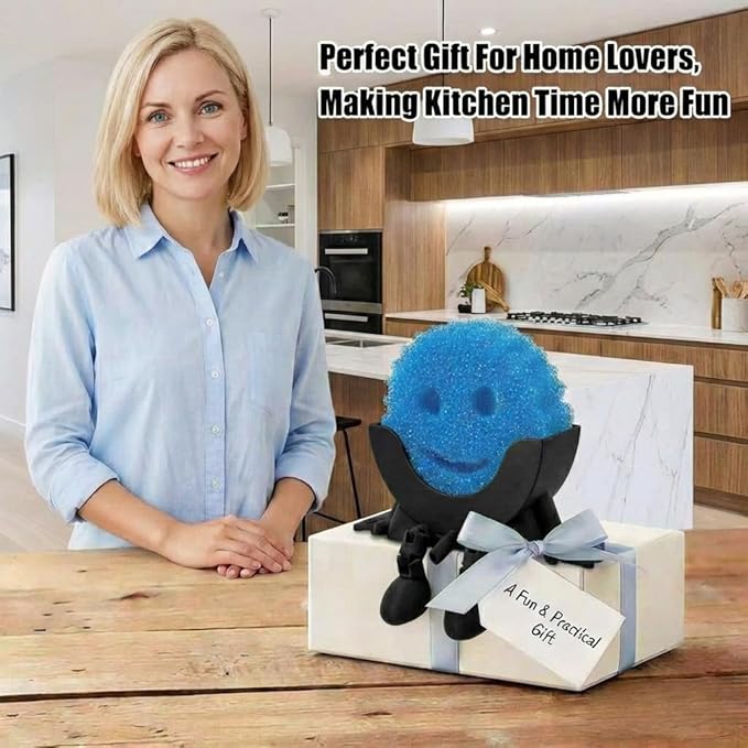 Creative Hanging Sponge Holder with Drainage/Traceless Glue, 3D Printing Countertop Funny Sponge Holders for Kitchen Sink, Keeps Your Sponge Dry & Smiling, for Scrub Daddy Holder (1, Black)