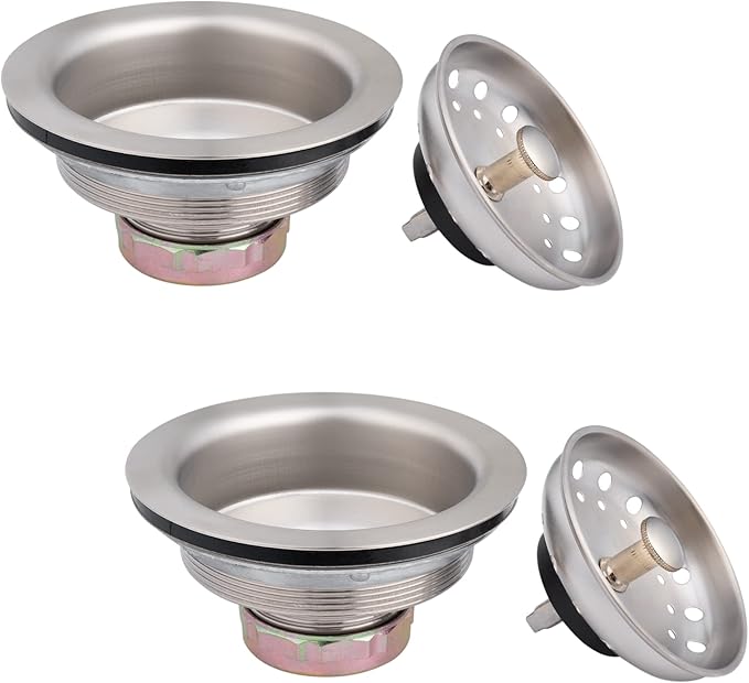 Artiwell 2-Pack Kitchen Sink Basket Strainer and Stopper, 3-1/2” Kitchen Drain Assembly with Strainer and Sink Stopper, Kitchen Sink Strainer with Stopper, Stainless (Brushed Nickel)