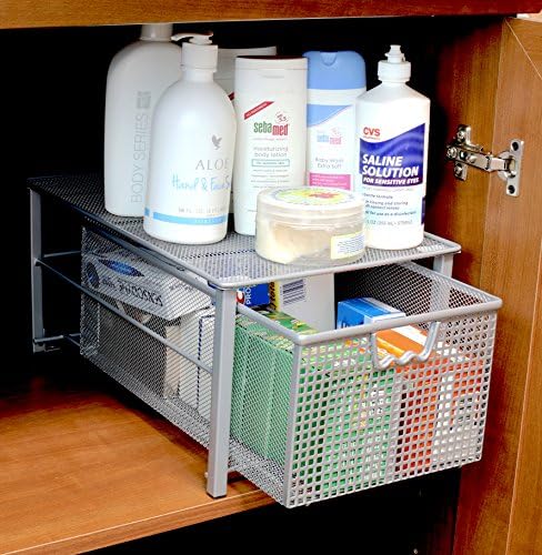 Stackable Pull Out Cabinet Sliding Basket with Divider, Large