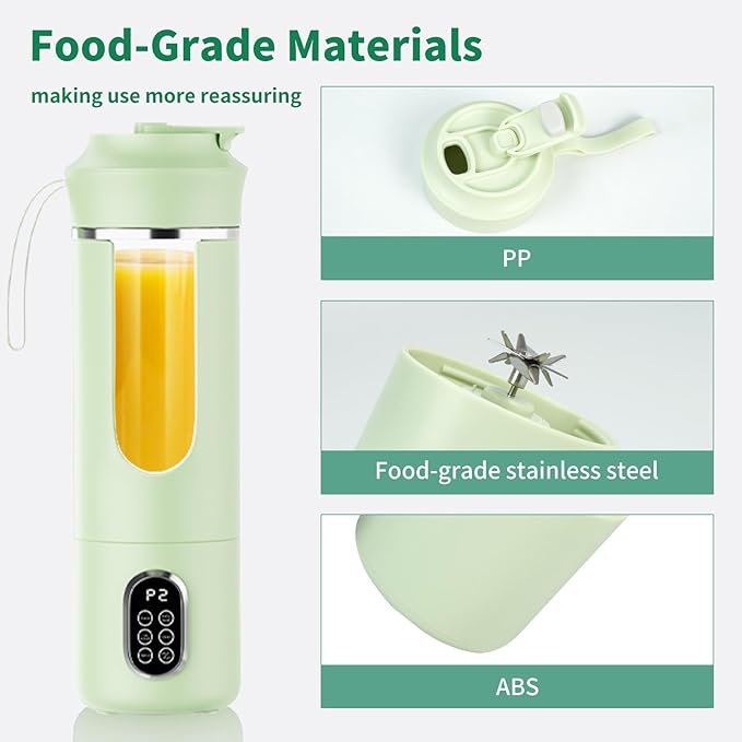 530ML Portable Blender,Mini Portable Electric USB Juicer,Small Personal Blender for Smoothies and Shakes,With Automatic Cleaning Function,Multi-Purpose and Easy To Use(green)