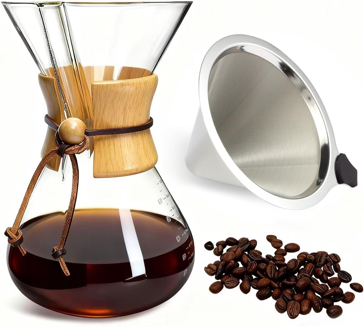 Subjectthree Glass Coffeemaker 10 Cup Coffee Drip Pour Over Set (34 Ounce)