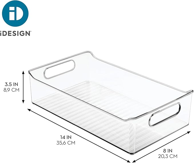 iDesign Plastic Pantry Storage Organizer Bin with Handles, Set of 2, Clear Bins