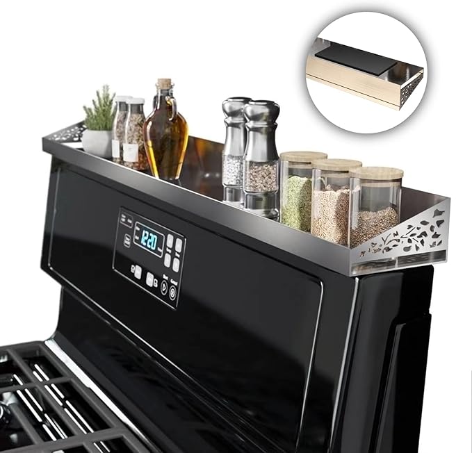 STUTOV 30" Magnetic Stove Top Shelf – Stainless Steel Spice Rack and Seasoning Organizer – Kitchen Shelf for Back of Stove – Over Stove Rack and Storage Organizer