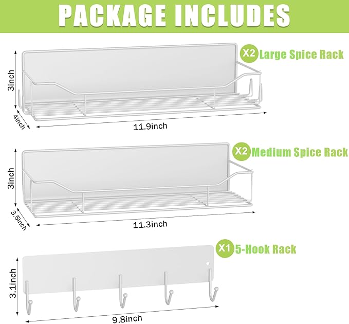Magnetic Spice Rack for Refrigerator, 5 Pack Metal Strong Magnet Spice Organizer Shelves with Hook Rack