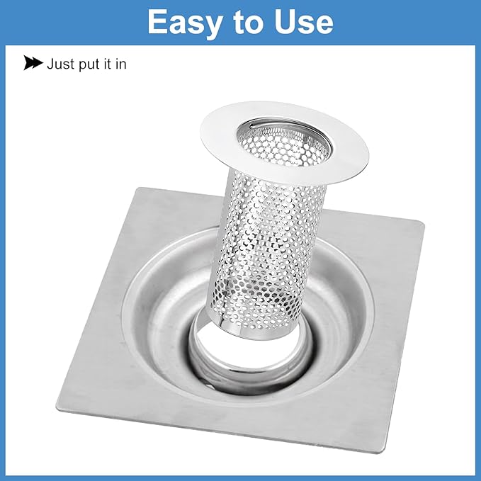uxcell 4 Pack Shower Drain Strainer, 3.2" x 2.6" 304 Stainless Steel Floor Drain Strainer Deep Sink Hair Catcher for Kitchen Bathroom Balcony Floor Drain, Fit Hole Size from 1.5" to 2.6"