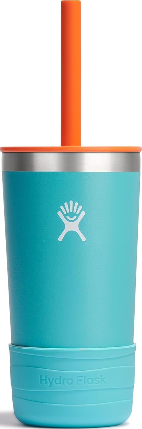 Hydro Flask Kids 12 Oz Tumbler with Lid and Straw for School - Insulated Stainless Steel in Seaspray Blue