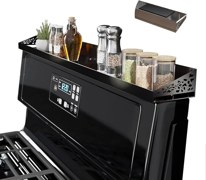 STUTOV 30" Magnetic Stove Top Shelf – Black Spice Rack and Seasoning Organizer – Magnetic Kitchen Shelf for Back of Stove – Over Stove Rack and Storage Organizer