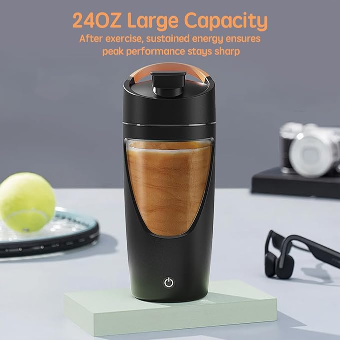 Electric Protein Shaker Bottle with Storage, 24oz USB-C Rechargeable, BPA-Free Tritan, Leak-Proof Mixer Bottle for Gym, Travel（Black）