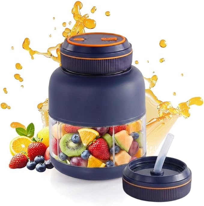 Portable Household Appliances Juicer, 2026 New Electric Juicer Cup Cordless Juice Mug, Upgrade Dual Lid Compact Travel Drinking Cup Household Appliances Juicer Blender (Navy, 1300ML)