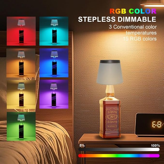 Wireless Bottle Lamp,Small Bedside Table Lamp,RGB LED Bottle Light with Remote Dimmable(RGB Blue Gray, 1pc)