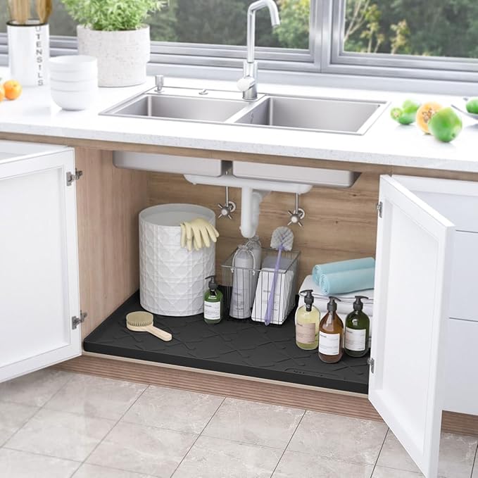 SIKADEER 25" x 19" Under Sink Mat Waterproof, Silicone Mat Kitchen Drawer Shelf and Cabinet Liner, Sink Protector for Kitchen Organizers and Storage, Boot Tray Pet Food Mats