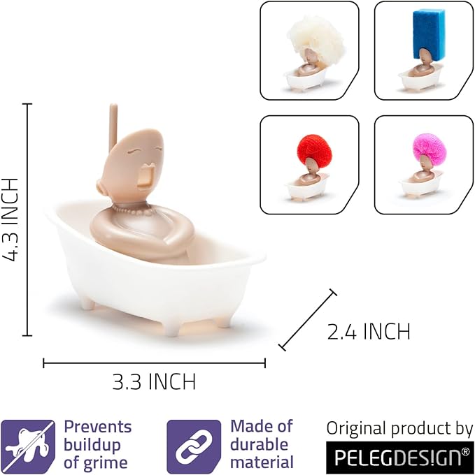 PELEG DESIGN Soap Opera Sponge Holder for Kitchen Sink Cute & Funny Dish Scrubber Holder Kitchen Organizer - Includes 1 Metal Scrubber