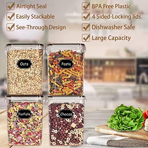 Flour Storage Containers 5.2L, 4 PCS Food Storage Containers, Black