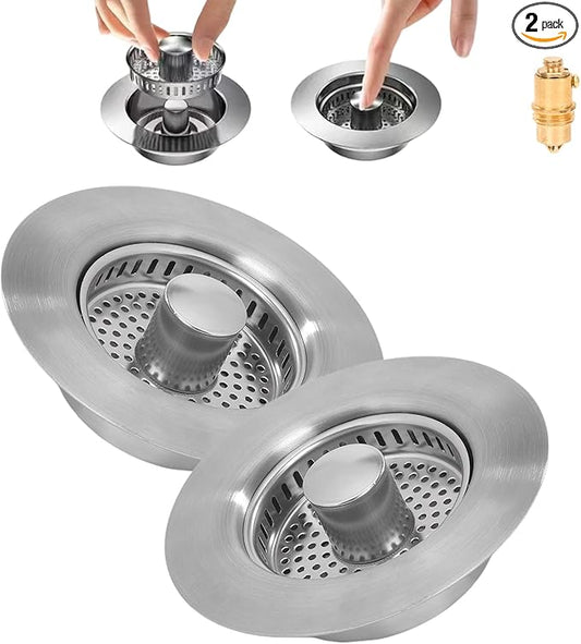 3-in-1 Kitchen Sink Drain Strainer -2 Pack Pop Up Sink Stopper
