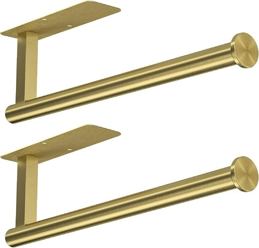 Paper Towel Holder Under Cabinet No Drilling, Gold Brass 2 Pack