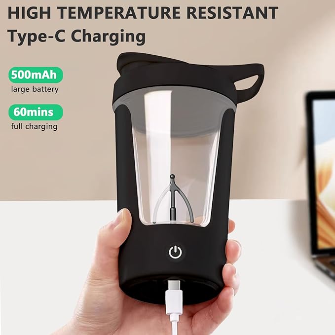 VEREMUND Electric Shaker Bottle, 15oz Portable Coffee Bottle, Leak proof Protein Mixing Cup, USB Rechargeable Shaker Cups for Protein,Milk,Meal Replacement Shakes, Made with Tritan