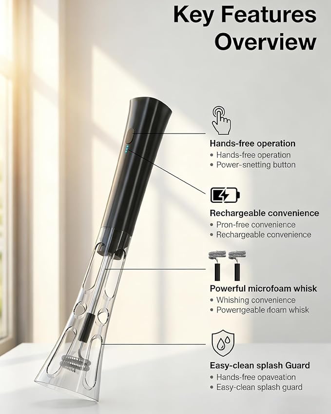 Milk Frother Handheld Rechargeable, Low Noise Frother Wand with Hands-Free Stand, Dual Coil Milk Frother for Coffee, Latte, Cappuccino & Matcha for Thick Creamy Foam, Anti-Accidental Start Design
