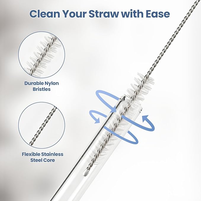 Replacement Straw for Ninja BlendBOSS Personal Smoothie Blender Tumbler, 2 Pack Reusable Glass Straws With Cleaning Brush Compatible With Ninja BlendBOSS Travel Tumbler