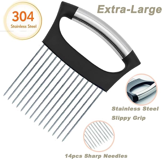 Onion Holder for Slicing, Large Onion Cutter Vegetable Chopper,Stainless Steel Lemon Slicer with 14 Needles,Kitchen Chopper Slicing Assistant Tool for Tomato Potato Avocados Eggs Meat Chopper