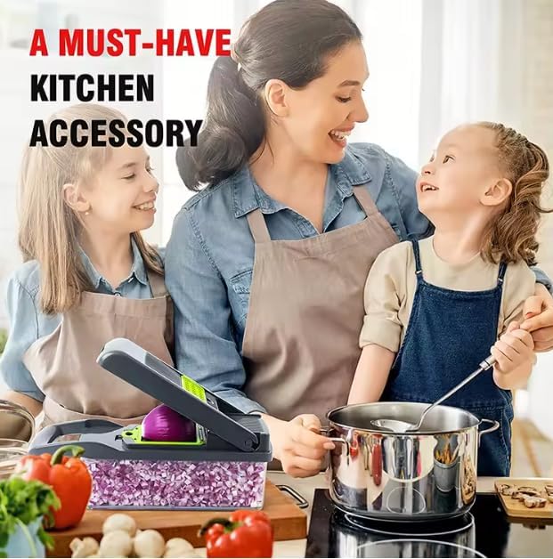 16 in 1 Vegetable Chopper with Container, Multifunctional Veggie Chopper and Mandoline Slicer, Food Chopper with Container, Onion Cutter, Vegetable Dicer and Slicer Kitchen Tool for Easy Meal Prep