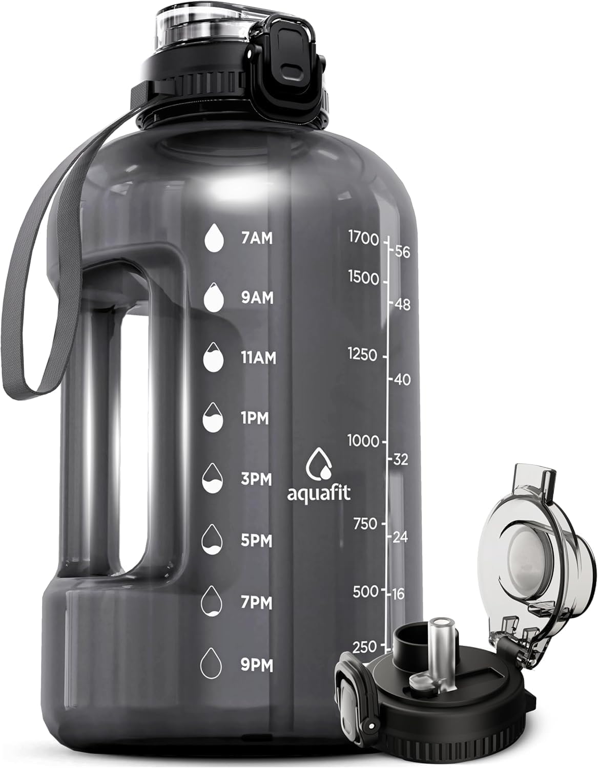 64 oz Water Bottle with Time Marker, 2in1 Lid