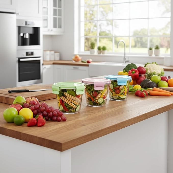 3 Cup Round Glass Food Containers With Airtight Lids, BPA-Free 23oz Round Glass Soup Storage Container Set,Food bowls for Leftover, Microwave, Dishwasher, Fridge and Freezer Safe