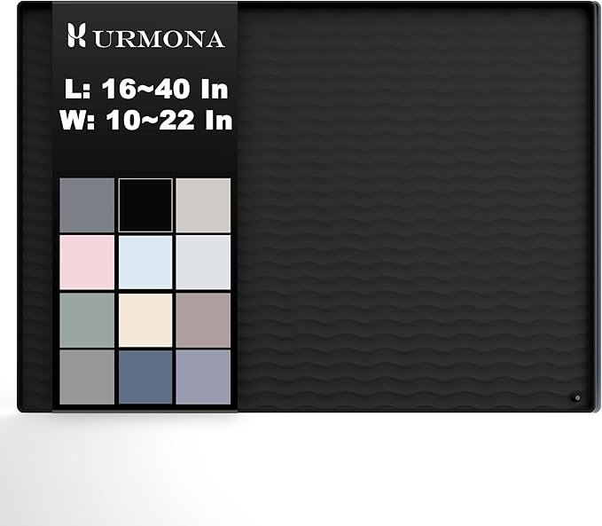 URMONA 31'' x 22'' Waterproof Silicone Under Sink Mat Cabinet and Counter Protector, Shelf Liner for Kitchen and Bathroom, Storage and Organizers, Litter Mat, Pet Cat Puppy Essentials（Black）