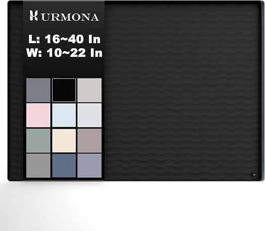 URMONA 22'' x 19'' Waterproof Silicone Under Sink Mat Cabinet and Counter Protector, Shelf Liner for Kitchen and Bathroom, Storage and Organizers, Litter Mat, Pet Cat Puppy Essentials（Black）