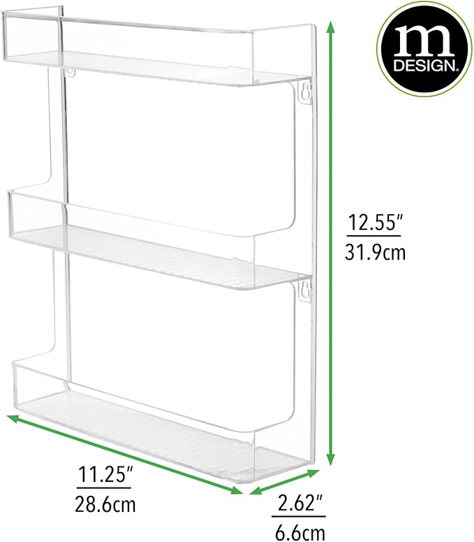 mDesign Plastic Wall Mount, 3 Tier Storage Organizer Shelf to Hold Vitamins, Supplements, Aspirin, Medicine Bottles, Essential Oils, Nail Polish - Large Capacity - Ligne Collection - 2 Pack, Clear