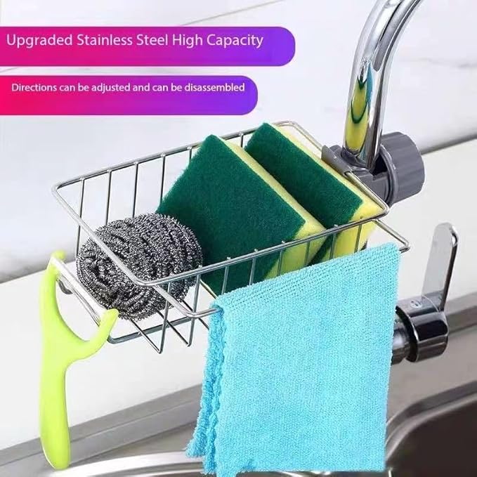 Sponge Holder Over Faucet Kitchen Sink, Stainless Steel Detachable Hanging Faucet Drain Rack Organizer for Kitchen Bathroom，Sink Caddy Sponge Holder