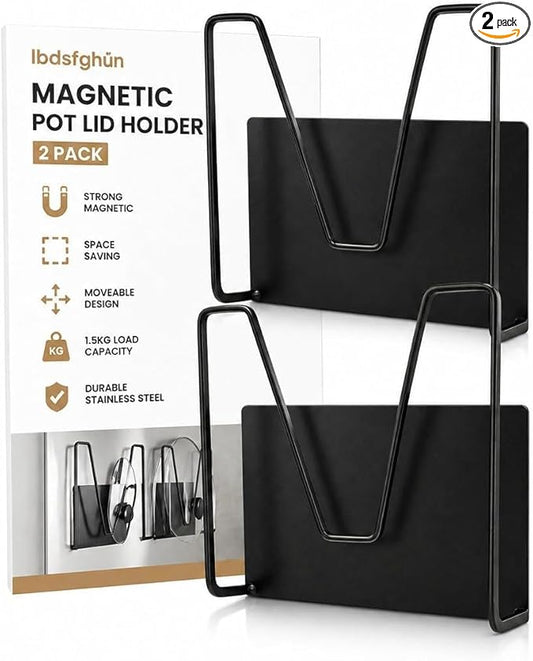 2 Pcs Magnetic Pot Lid Holder,Strong Magnetic Stainless Steel Pot Lid Organizer, Refrigerator Mount Movable Kitchen Storage Rack for Cutting Board, Baking Tray and Pan Covers