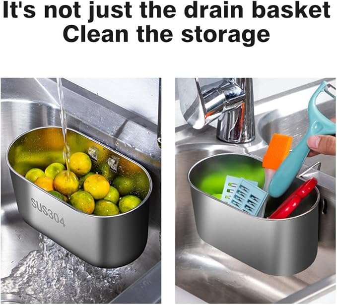 Stainless Steel Sink Drain Strainer Basket, Multifunctional Hanging Sink Strainer Colander Drain Basket Kitchen Sinks Food Waste Filter and Wash Vegetables Fruits(COLOR:Silver)