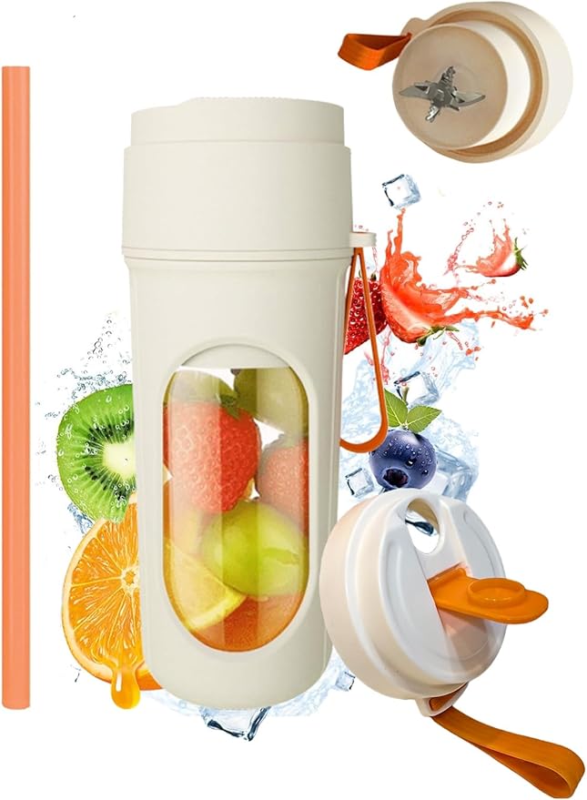 Portable Blender Cup, 15oz Mini Juicer, Shake and Smoothie Maker, Upgraded 2 Lids (Juicing & Drinking), 12 Blades, Usb Rechargeable Blender for Camping/Travel/College dorm (Orange)