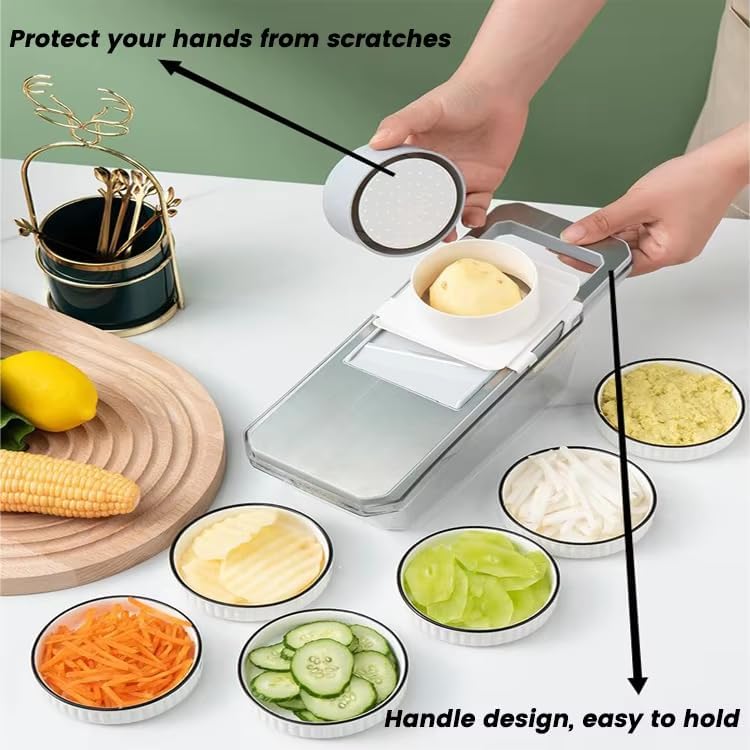 ANAM Mandoline Slicer & Vegetable Cutter – 6-in-1 Manual Food Chopper with Container – Stainless Steel Blades for Onions, Fruits & Vegetables – BPA-Free, Dishwasher Safe, Non-Slip Base, Easy Meal Prep - Image 6