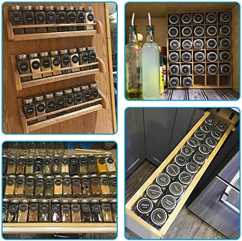 14 Pcs Glass Spice Jars with Spice Labels - 4oz Empty Square Spice Bottles - Shaker Lids and Airtight Metal Caps - Chalk Marker and Silicone Collapsible Funnel Included