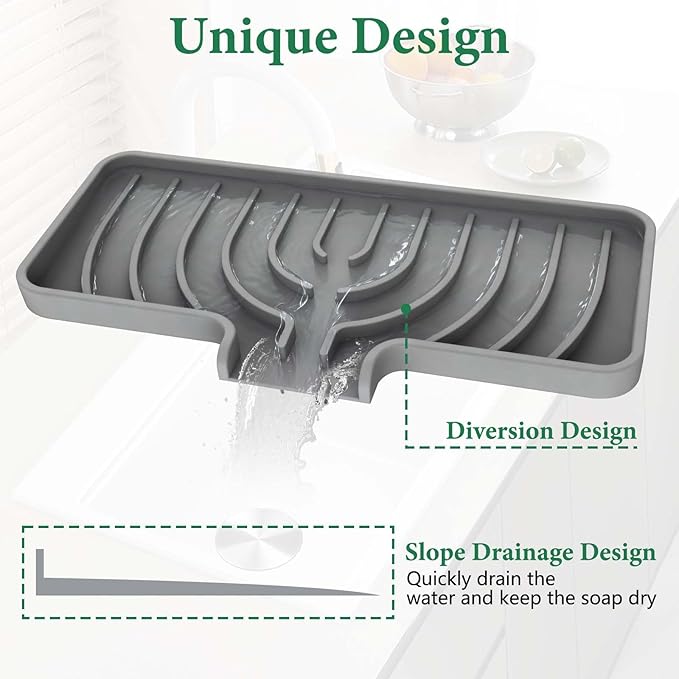GUUKIN Sponge Holder for Kitchen Sink, Sink Caddy and Soap Tray | 10x4 inch Kitchen Sink Organizer | Compatible with Scrub Daddy, Kitchen Sink Accessories (Grey)