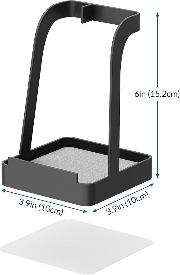 NiHome Upgraded Pot Lid and Spoon Rest with Diatomite Absorbent Tray & Silicone Anti-Slip Pad – Sturdy Metal Frame, Multifunctional Ladle Holder for Kitchen Countertop, 3.9"x3.9"x6" (Black)